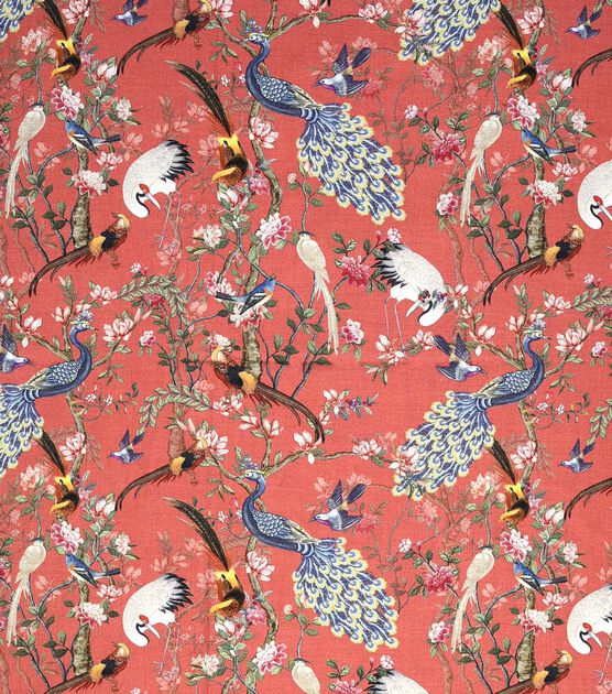 Asian Peacocks On Red Premium Cotton Fabric