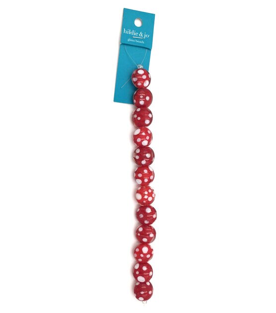 7" White Dots on Red Round Strung Beads by hildie & jo