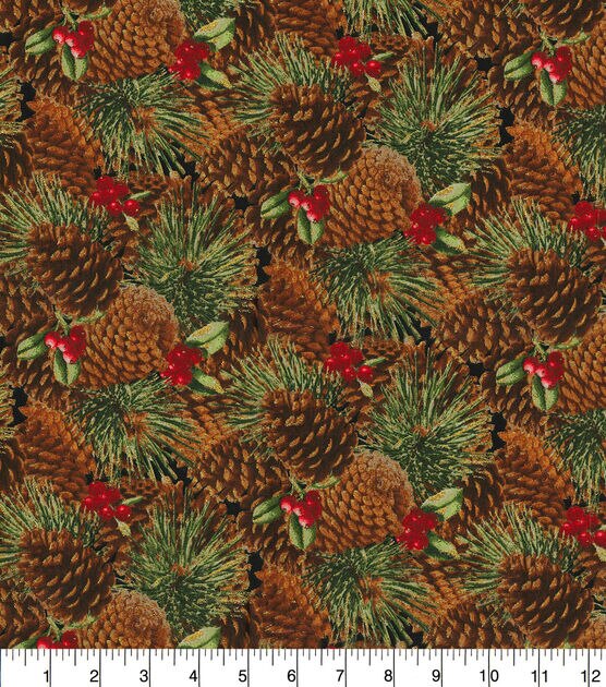 Fabric Traditions Glitter Pinecones & Berries Christmas Cotton Fabric, , hi-res, image 2
