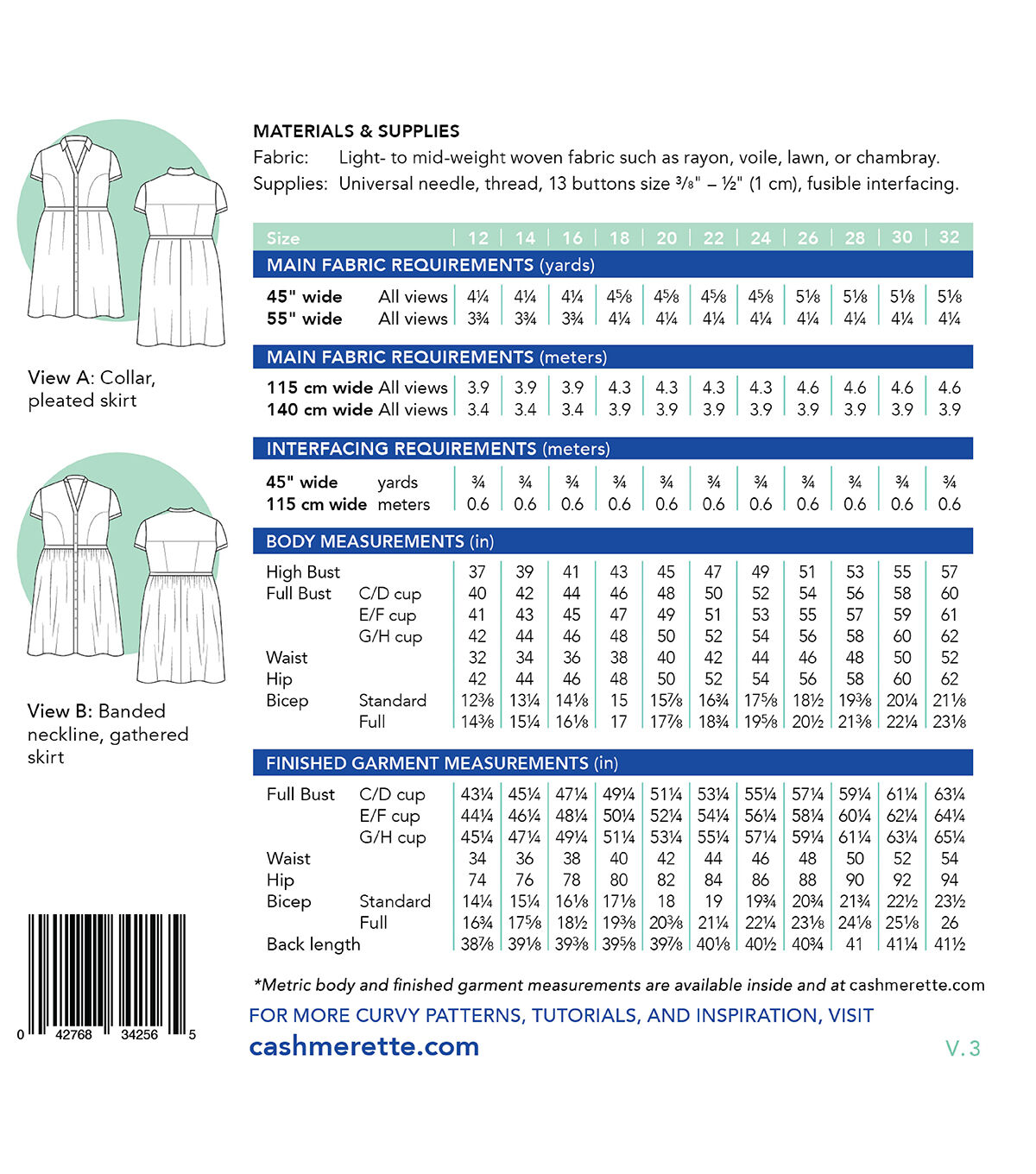 Dress Pattern Lenox Shirtdress Paper Pattern Sizes 12 to 32 by Cashmerette Dress Pattern Lenox Shirtdress Paper Pattern Sizes 12 to 32 by Cashmerette