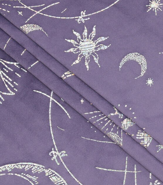 Metallic Celestial on Purple Pure Plush Fleece Fabric, , hi-res, image 2