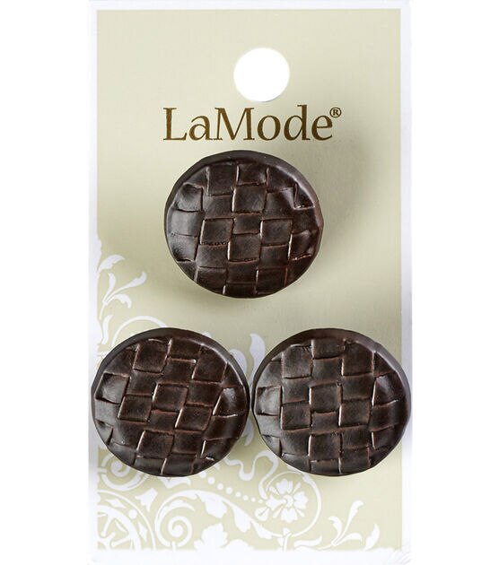 La Mode 7/8" Brown Basket Weave Shank Buttons 3pk