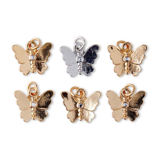 12mm Silver & Gold Butterfly Charms 6ct by hildie & jo, , hi-res, image 2