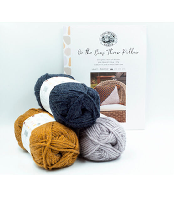 Lion Brand On the Bias Pillow Pattern Knit Hue + Me Yarn Bundle Box