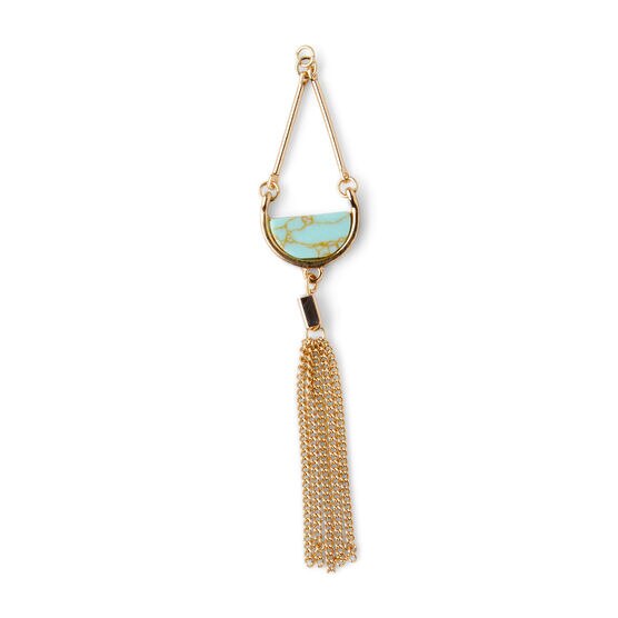 Gold Tassel Pendant With Green Stone by hildie & jo, , hi-res, image 2