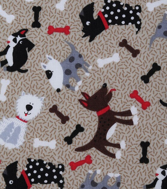Novelty Cotton Fabric Whimsical Mixed Dog Theme