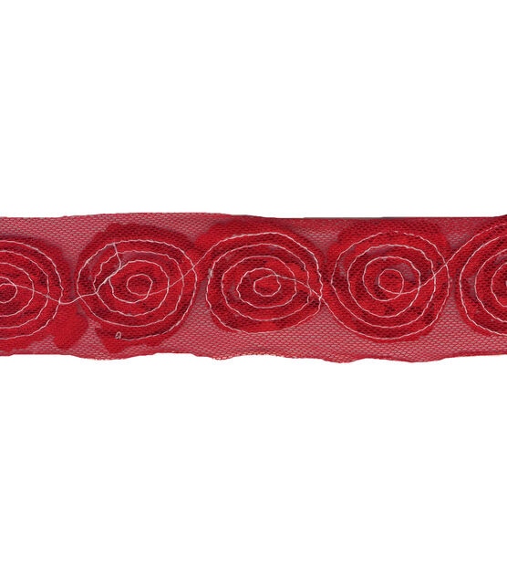Simplicity Netted Rose Trim 2.5'' Red, , hi-res, image 3