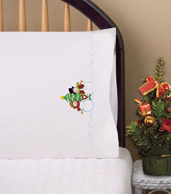 Design Works 30" x 20" Snow Couple Pillowcase Embroidery Kit 2pk, , hi-res, image 1