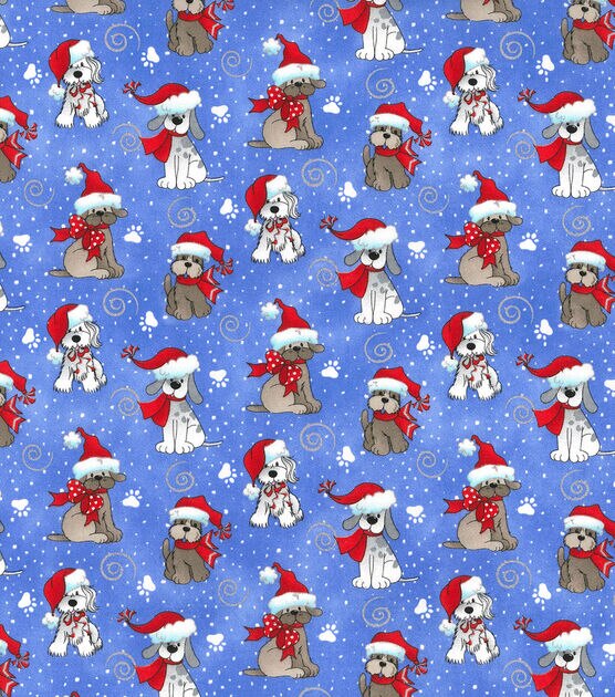 Fabric Traditions Glitter Swirl & Pups on Blue Christmas Cotton Fabric, , hi-res, image 2