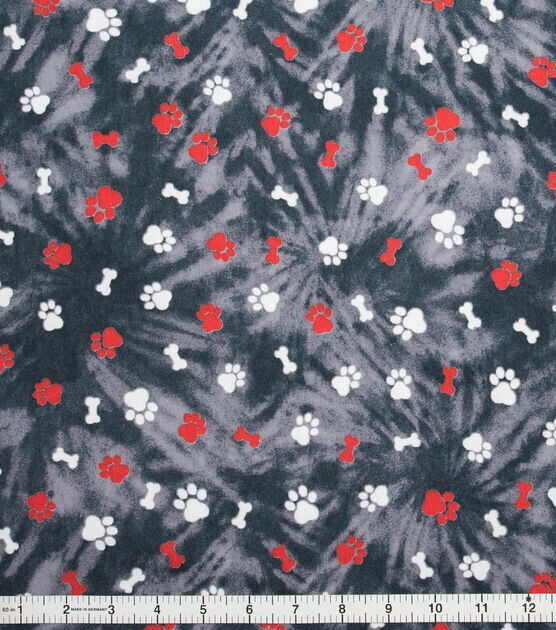 Super Snuggle Paw Print Tie Dye Black Flannel Fabric