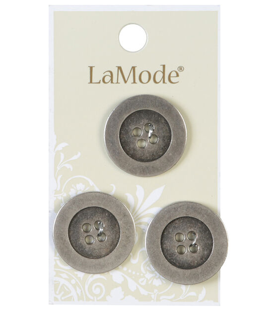 La Mode 7/8" Antique Silver Metal 4 Hole Buttons 3pk