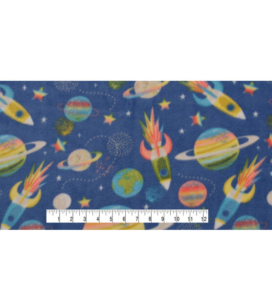 Spaceships & Planets on Blue Anti Pill Fleece Fabric, , hi-res, image 4