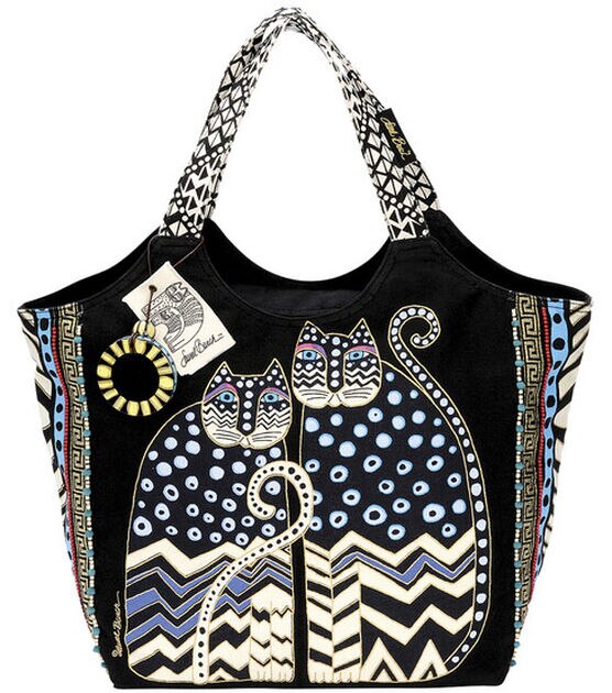 Laurel Burch Large Scoop Tote with Zipper Top Spotted Cats
