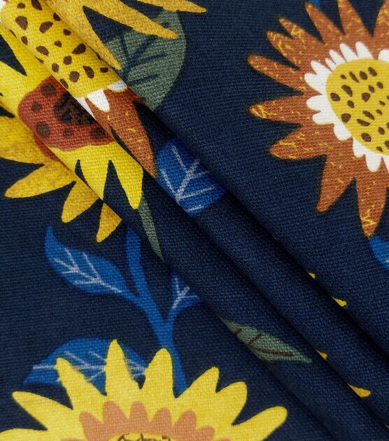 Animated Sunflowers Indigo Cotton Canvas Fabric, , hi-res, image 2