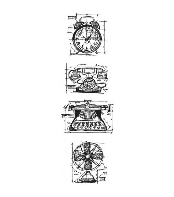 Tim Holtz Mini Blueprints Strip Cling Stamps 3"X10" Vintage