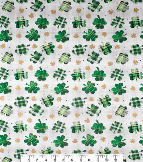 Shamrocks & Dots White St. Patrick's Day Metallic Cotton Fabric, , hi-res, image 2