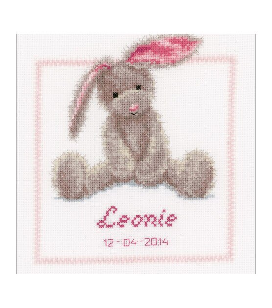 Vervaco 7.5" x 8.5" Cute Bunny Record on Aida Counted Cross Stitch Kit