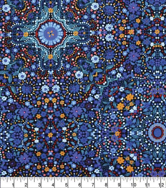 Mosaic Floral Dots Multi Premium Cotton Fabric, , hi-res, image 2