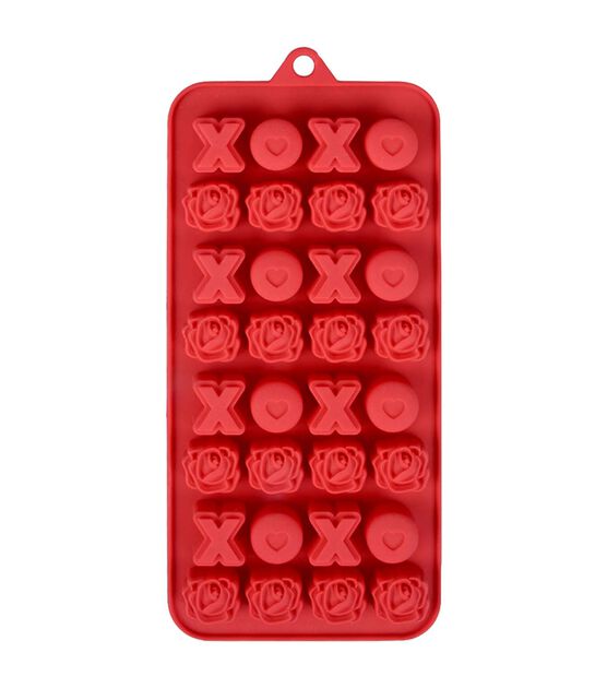 Stir 4 x 9 Valentine's Day Silicone Mini XO & Roses Candy Mold - Valentine's Day Baking - Seasons & Occasions