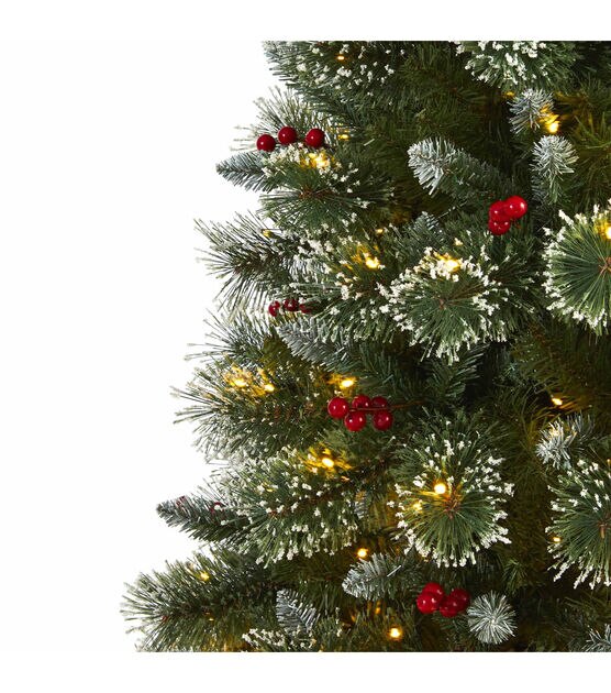 Nearly Natural 6' Clear Pre Lit Frosted Swiss Pine Berry Christmas Tree, , hi-res, image 3