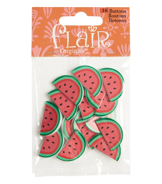Flair Originals 1" Watermelon Slice Shank Buttons 16pk