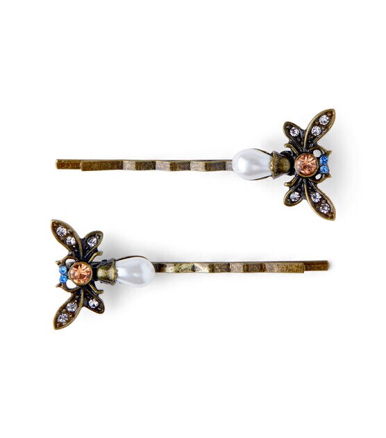2pk Antique Gold Butterfly Hairpins by hildie & jo, , hi-res, image 2