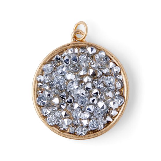 Gold & Clear Crushed Stone Round Pendant by hildie & jo, , hi-res, image 2
