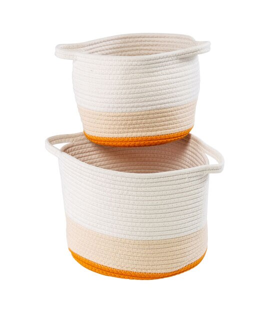 Honey Can Do 12" Orange & White Nesting Cotton Rope Storage Baskets 2ct, , hi-res, image 6