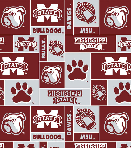 Mississippi State University Bulldogs Fleece Fabric Allover Block