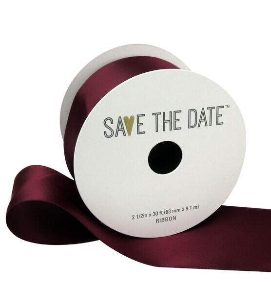 Save the Date 2.5" x 30' Cranberry Satin Ribbon