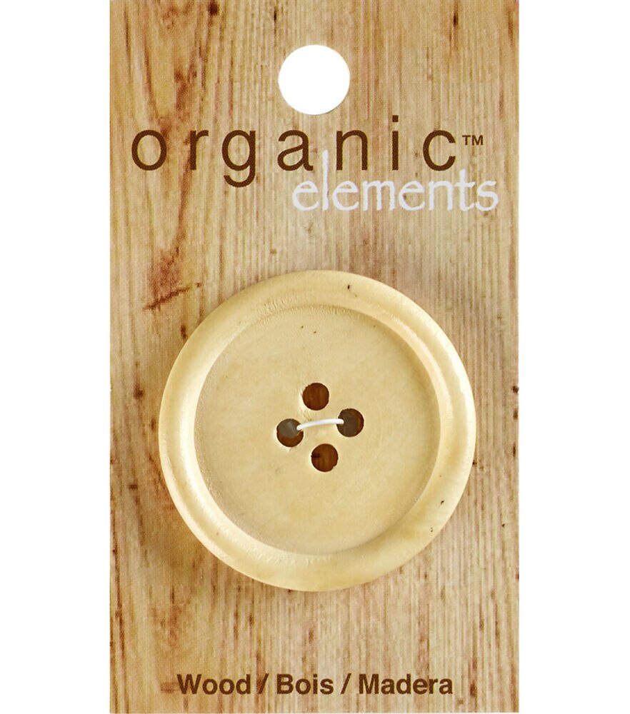 Organic Elements 1.5" Wood Round 4 Hole Button, Tan, swatch