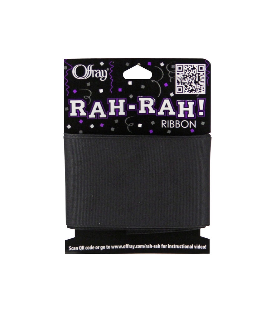 Offray Rah Rah 2.25" x 9' Grosgrain Ribbon, Black, swatch