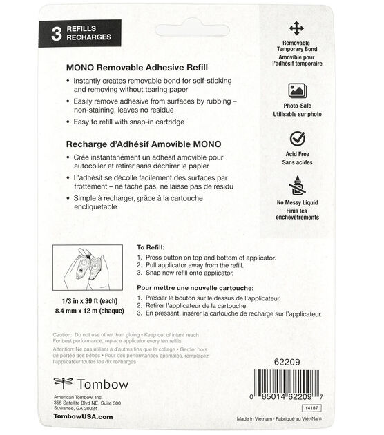 Tombow Pack of 3 Mono Refill for Removable Adhesive Applicator, , hi-res, image 8