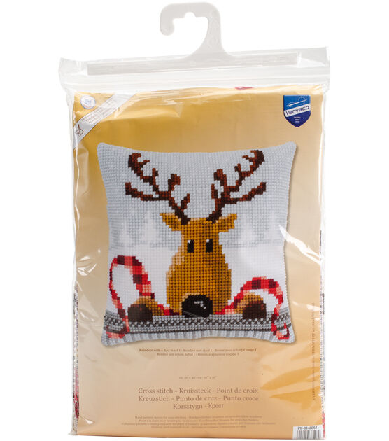 Vervaco 16" Reindeer With A Scarf Cushion Cross Stitch Kit