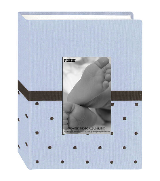 Baby Dot Fabric Frame 4"X6" Photo Album 100 Pockets Blue & Brown