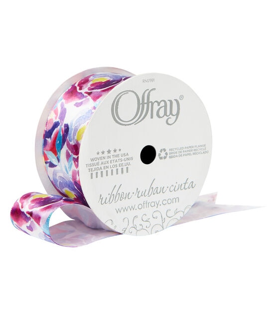 Offray 1.5"x9'  Water Color Butterfly Animal Single Faced Satin Wired Edge Ribbon Multi