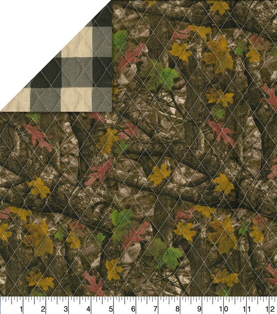 Fabric Traditions Camouflage with Cream Plaid Double Faced Quilt Fabric