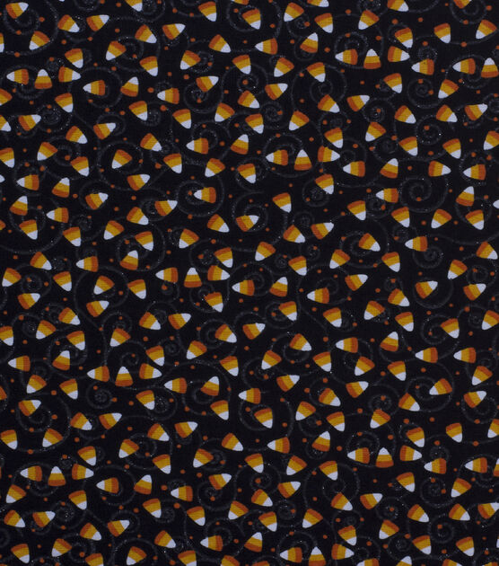 Swirl Candy Corn On Black Halloween Cotton Fabric