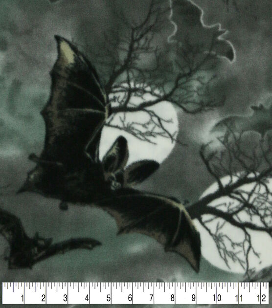 Black Bats on Gray Anti Pill Fleece Fabric, , hi-res, image 3