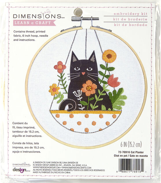 Dimensions Cat Floral Basic Embroidery Kit 6' Hoop