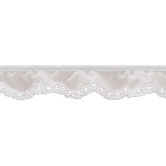 Wrights Very Fine Scalloped Eyelet Trim 1'' Light Pink & White