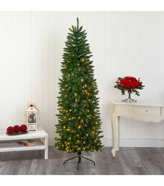 Nearly Natural 7' Clear Pre Lit Green Slim Mountain Pine Christmas Tree, , hi-res, image 6