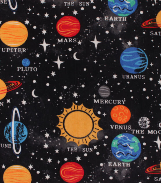 Labeled Atmosphere on Black Anti Pill Fleece Fabric, , hi-res, image 2