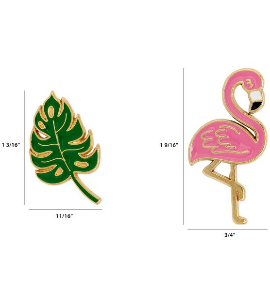 La Mode 2pk Pink Flamingo & Green Palm Shank Buttons, , hi-res, image 4