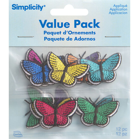Simplicity 12ct Assorted Butterflies Iron On Patches