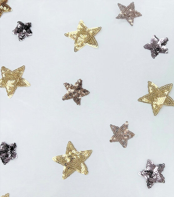 Stars on White Sequin Tulle Fabric by Sew Sweet, , hi-res, image 2
