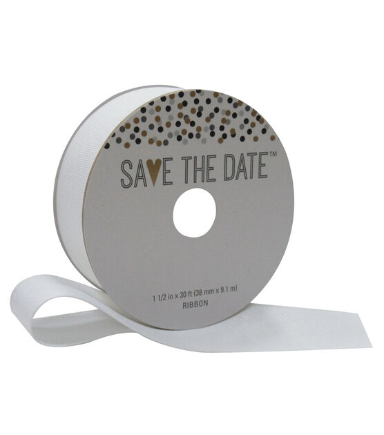 Save the Date 1.5'' X 30' Ribbon White Grosgrain