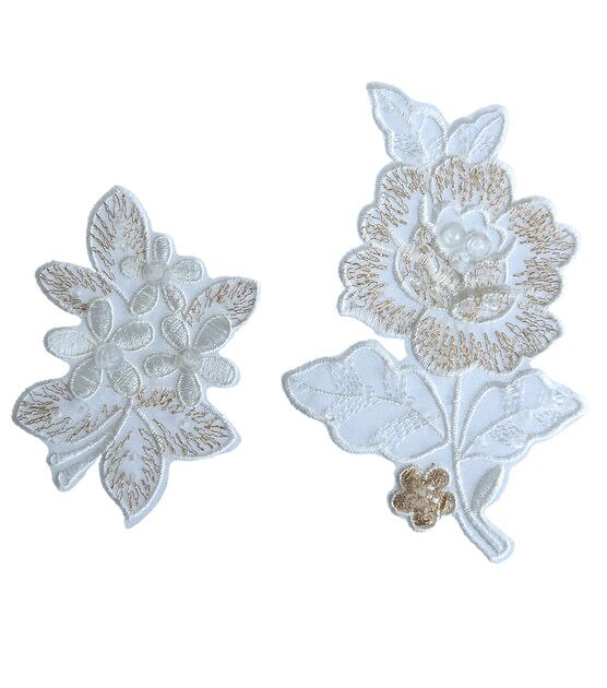 Simplicity 2ct Cream & Gold Embroidered Floral Iron On Patches, , hi-res, image 3