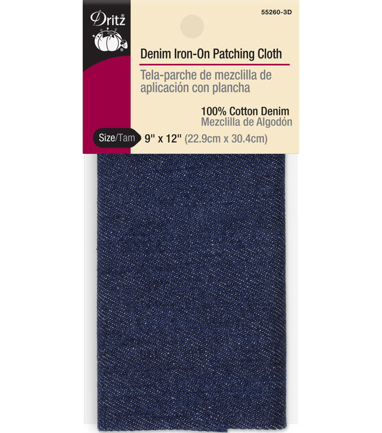 Dritz Denim Iron-On Patching Cloth, 9" x 12", Dark Blue