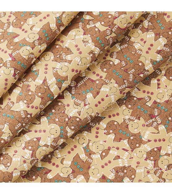 Tossed Gingerbread Christmas Glitter Cotton Fabric, , hi-res, image 3